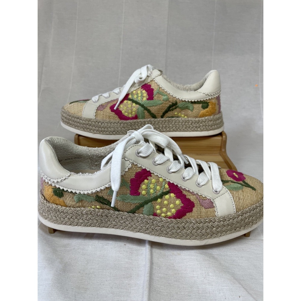 NEW Dolce Vita: Azalia in Floral Multi Raffia Sneakers Embroidered Shoes Size 8 - Picture 3 of 5